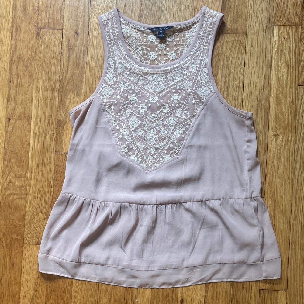 American Eagle Outfitters Blush Pink Lace Tank Top